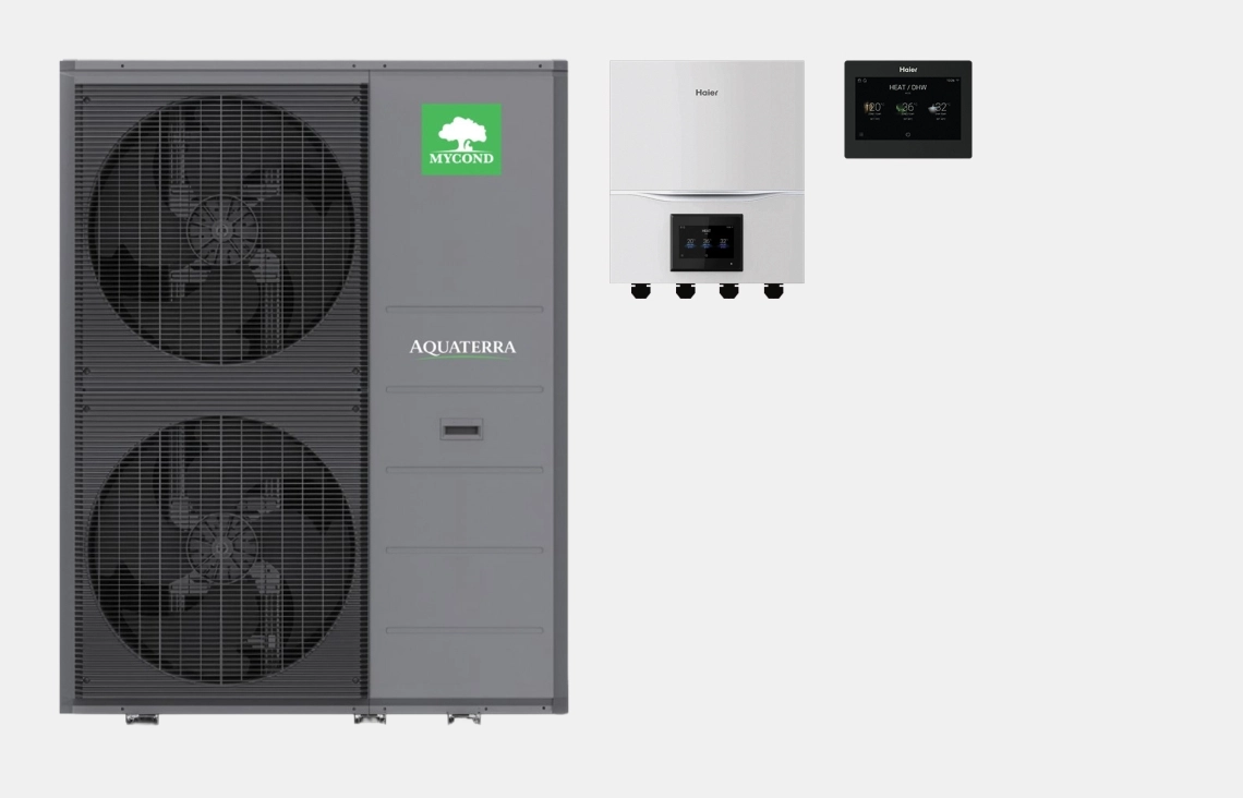 Моноблочный тепловой насос Mycond серии Aquaterra с хладагентом R290, внутренним гидравлическим модулем и интеллектуальной панел