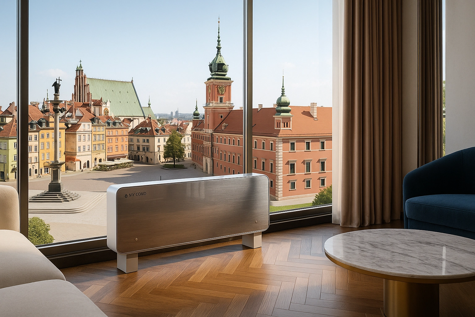 Дизайнерский стеклянный напольный фанкойл Mycond Silver Glass Low